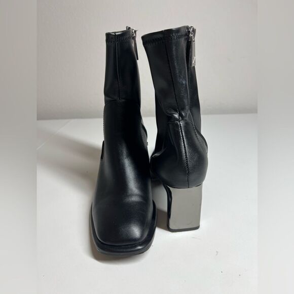 Zara Womens Black Leather Ankle Boots Sz 8/ Eu 38 Metallic Heel See Description - Picture 1 of 12